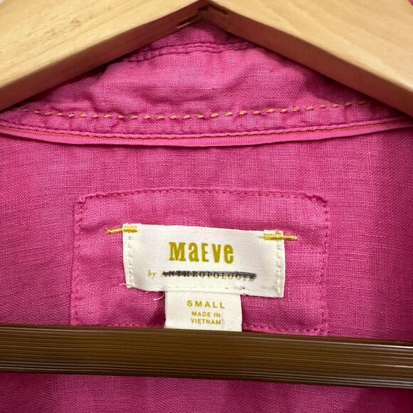 MAEVE by ANTHROPOLOGIE Oversize Linen Button-Up Shirt in Rose Pink - Picture 6 of 9